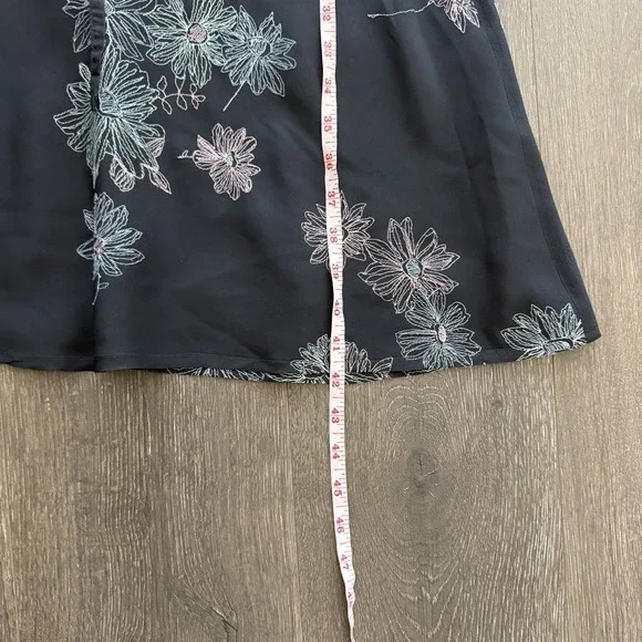 Vtg 90s Laura Ashley 100% Silk Black Embroidered Floral Dress Sz 6 Y2K Luxury - Picture 7 of 8